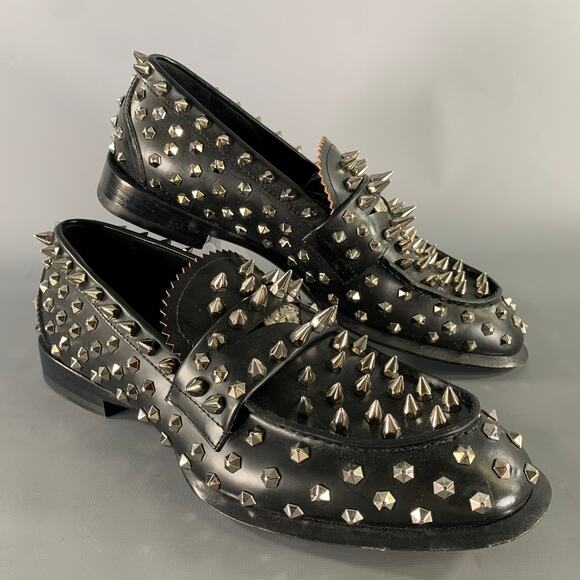 ALEXANDER MCQUEEN Size 10 Black Silver Studded Leather Slip On Loafers main image 3